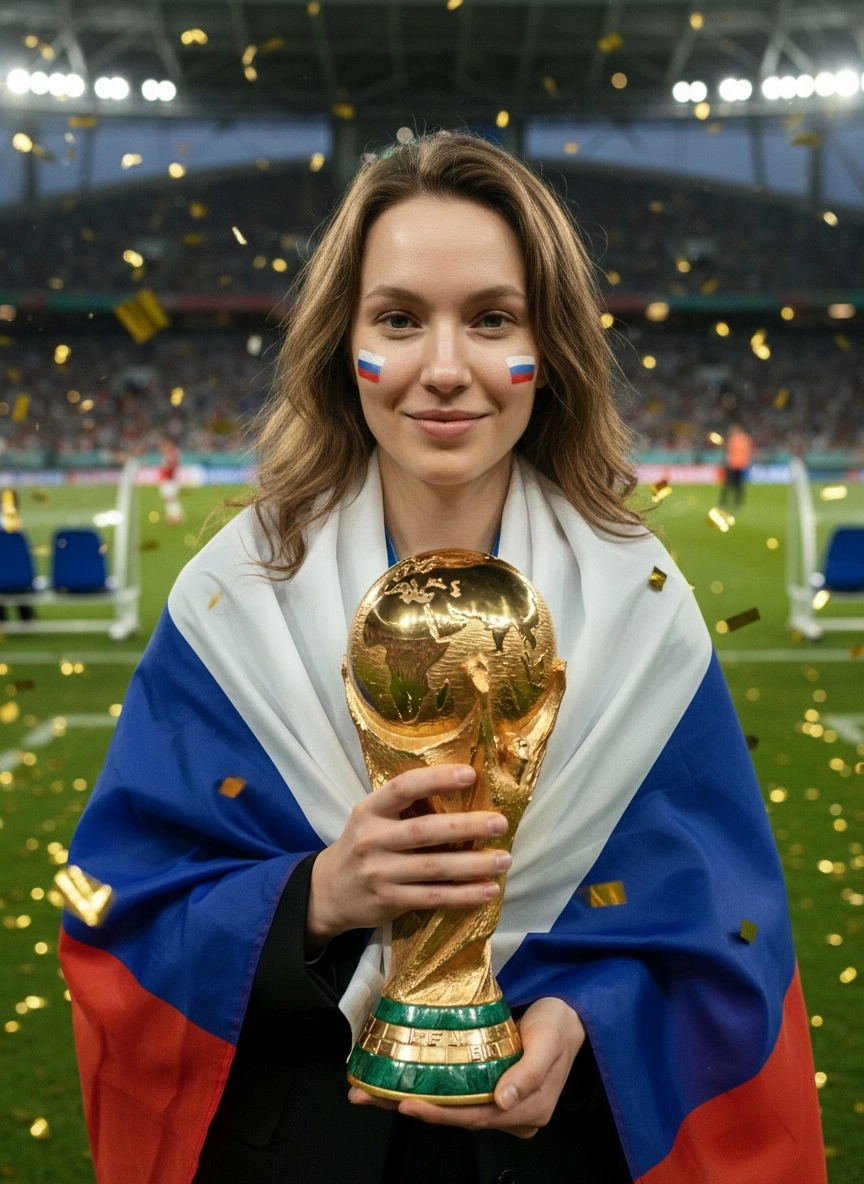 Победный футбольный портрет с Кубком мира через ИИ