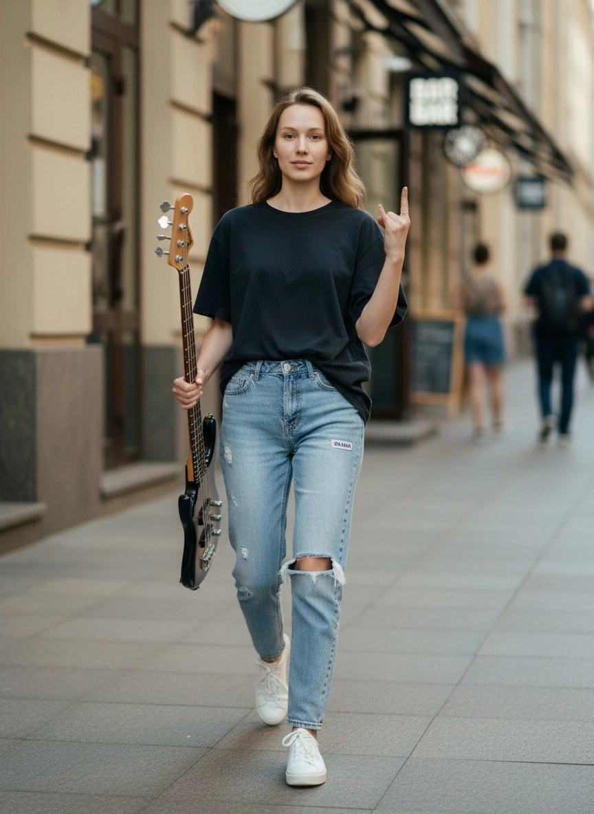 Фото в рок-стиле с бас-гитарой через ИИ