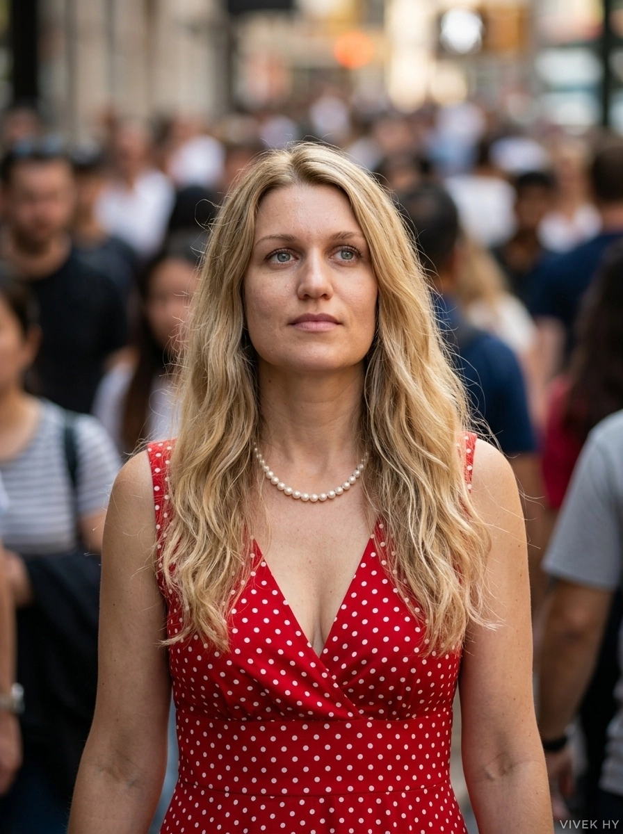Blonde Beauty Red Dress Street