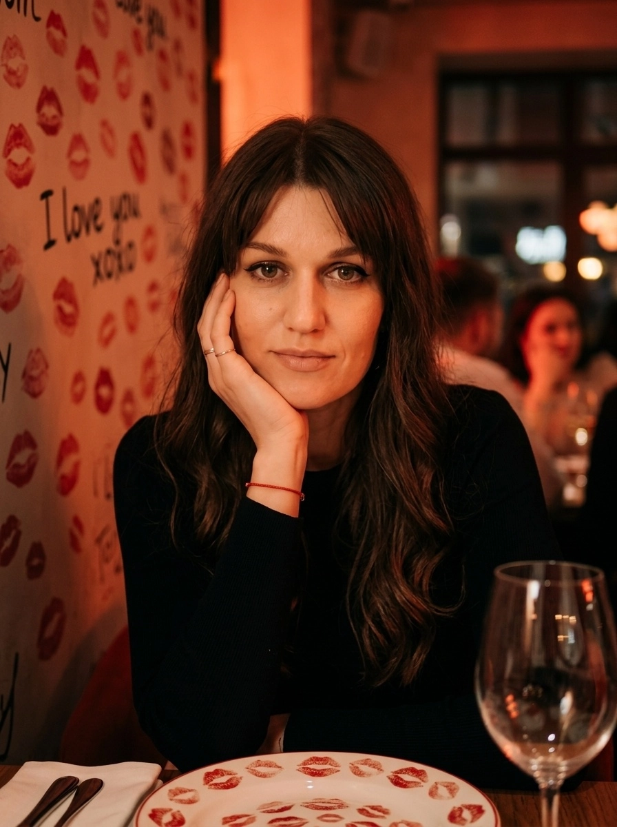 Warm-Lit Restaurant Kiss-Wall Portrait